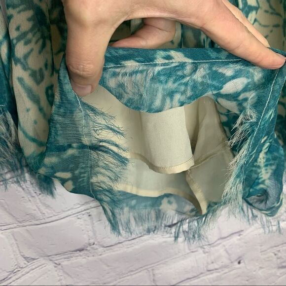 Chaser Boho Blue Silk Chiffon Floral Tapestry Bell Sleeve Fringe Romper - Picture 11 of 16